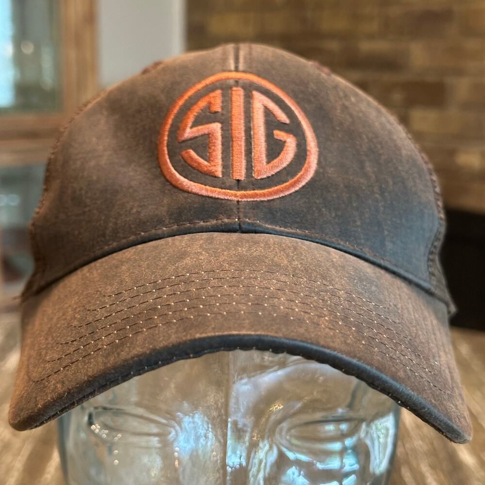 Sig Sauer Waxed Trucker Hat Cap Adjustable Strapback Brown Firearms Tactical Men